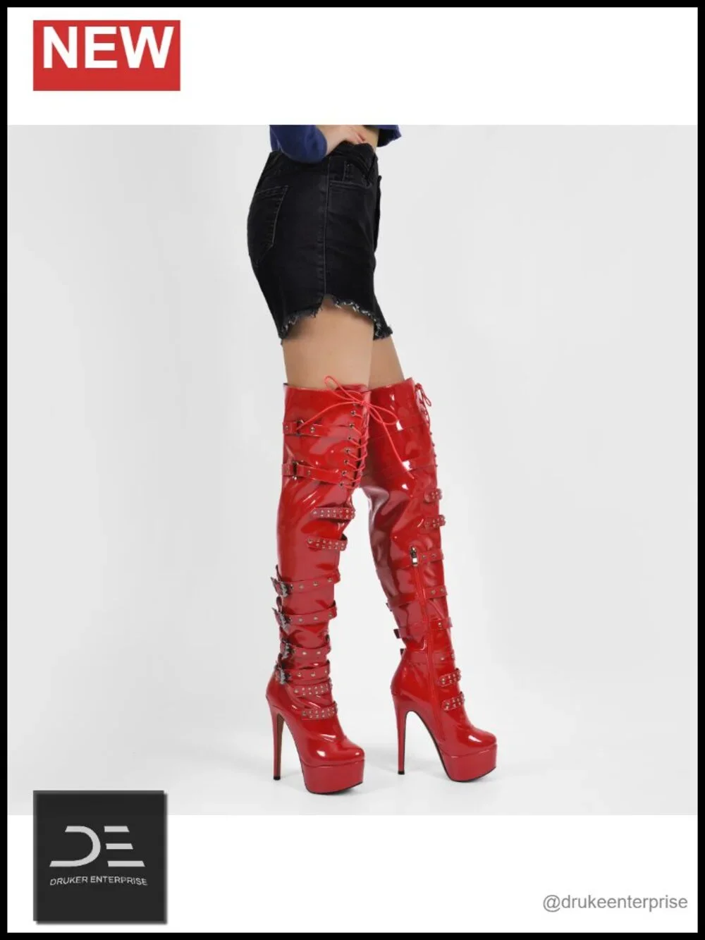 Women's Over Knee Boots with Lace Up Zipper Buckle Rivet Stiletto Platform Heels